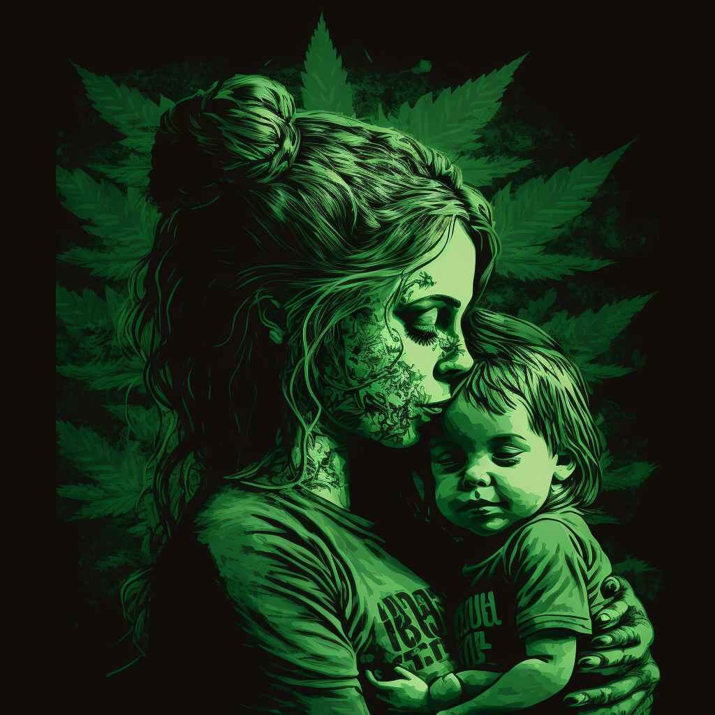 cannabis themed mother and child