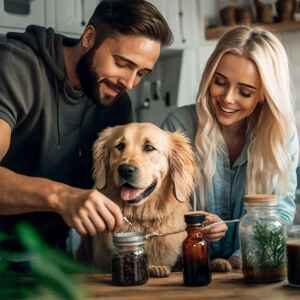 couple giving their dog cannabis oil in South Africa.